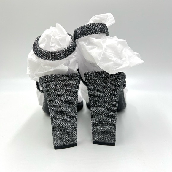 Nine West Size 6.5 Black Silver Sparkly Square Toe Dress Sandals Heels Shoes - Picture 7 of 11